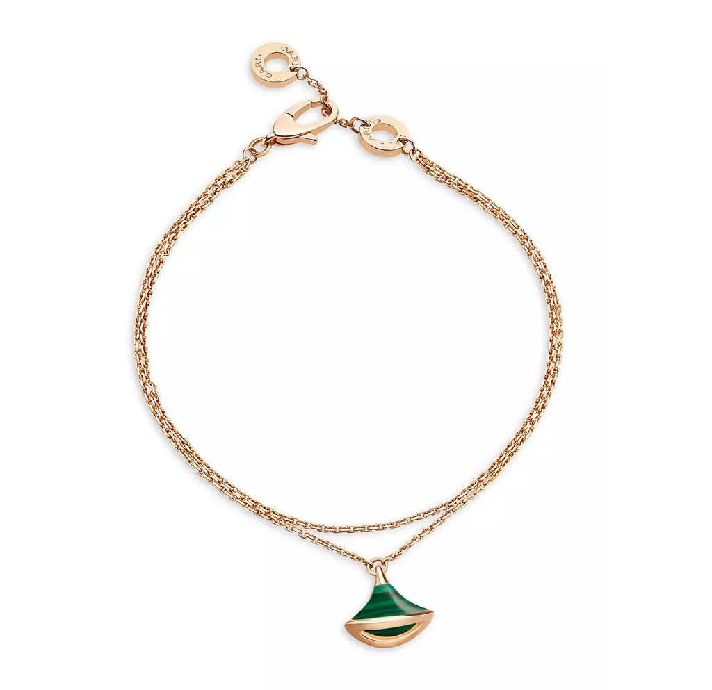 BVLGARI DREAM 1 MOTIF MALACHITE PINK GOLD DOUBLE CHAIN BRACELET