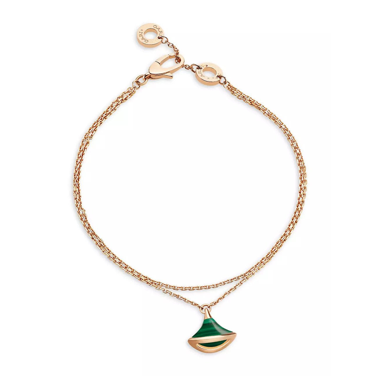 BVLGARI DREAM 1 MOTIF MALACHITE PINK GOLD DOUBLE CHAIN BRACELET