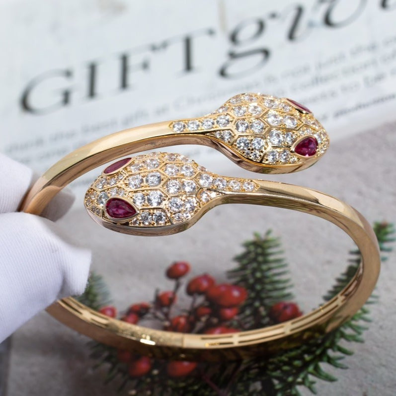 BVLGARI SERPENTI BRACELET PINK GOLD DIAMOND DOUBLE SNAKE