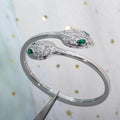 BVLGARI SERPENTI BRACELET SILVER MALACHITE DIAMOND DOUBLE SNAKE