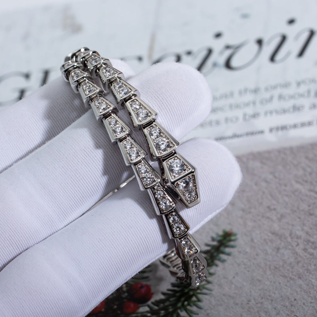 BVLGARI SERPENTI BRACELET 6MM SILVER DIAMOND