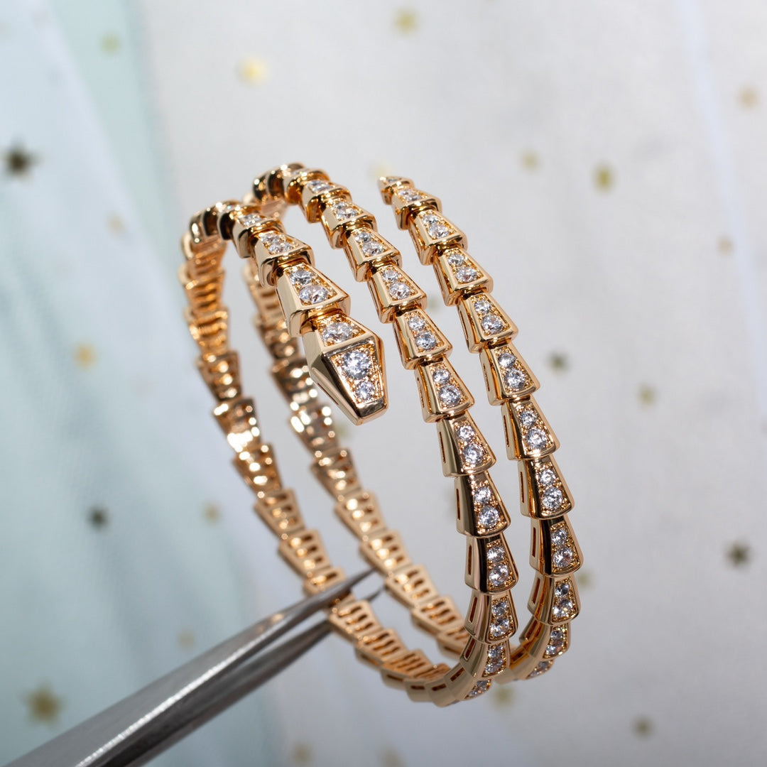 BVLGARI SERPENTI BRACELET PINK GOLD DIAMOND DOUBLE ROW