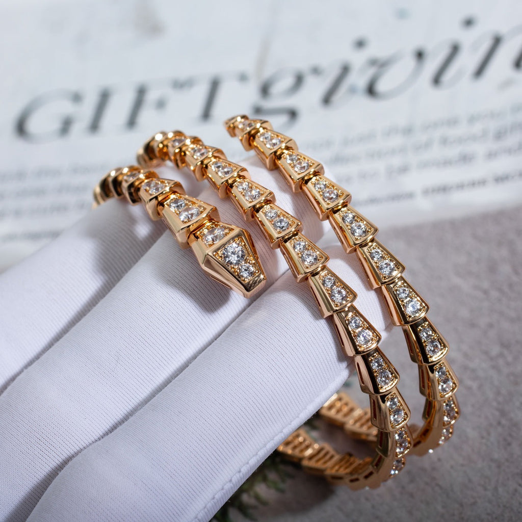 BVLGARI SERPENTI BRACELET PINK GOLD DIAMOND DOUBLE ROW