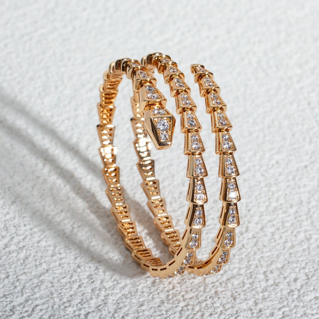 BVLGARI SERPENTI BRACELET PINK GOLD DIAMOND DOUBLE ROW