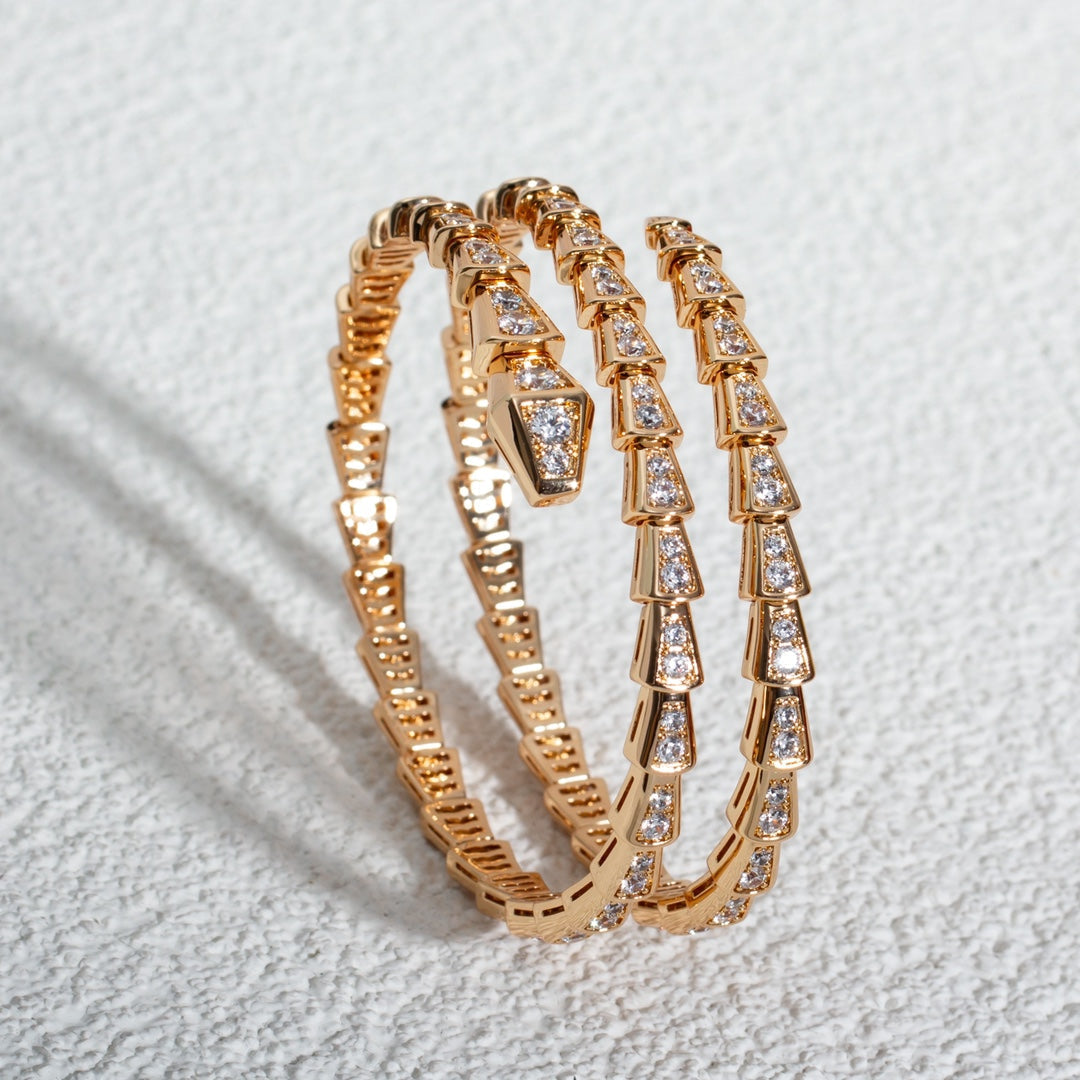 BVLGARI SERPENTI BRACELET PINK GOLD DIAMOND DOUBLE ROW