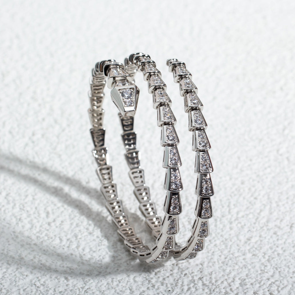 BVLGARI SERPENTI BRACELET SILVER DIAMOND DOUBLE ROW