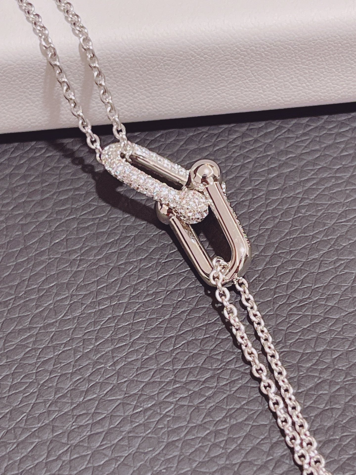 TIFFANY HARDWEAR DOUBLE LINK PEDANT SILVER DIAMOND NECKLACE