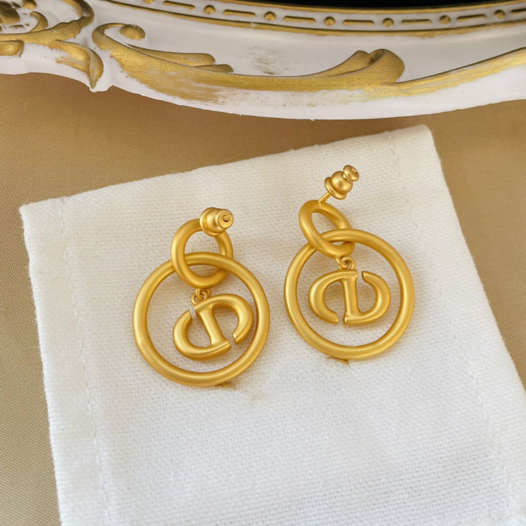 DIOR CD NAVY EARRINGS GOLD