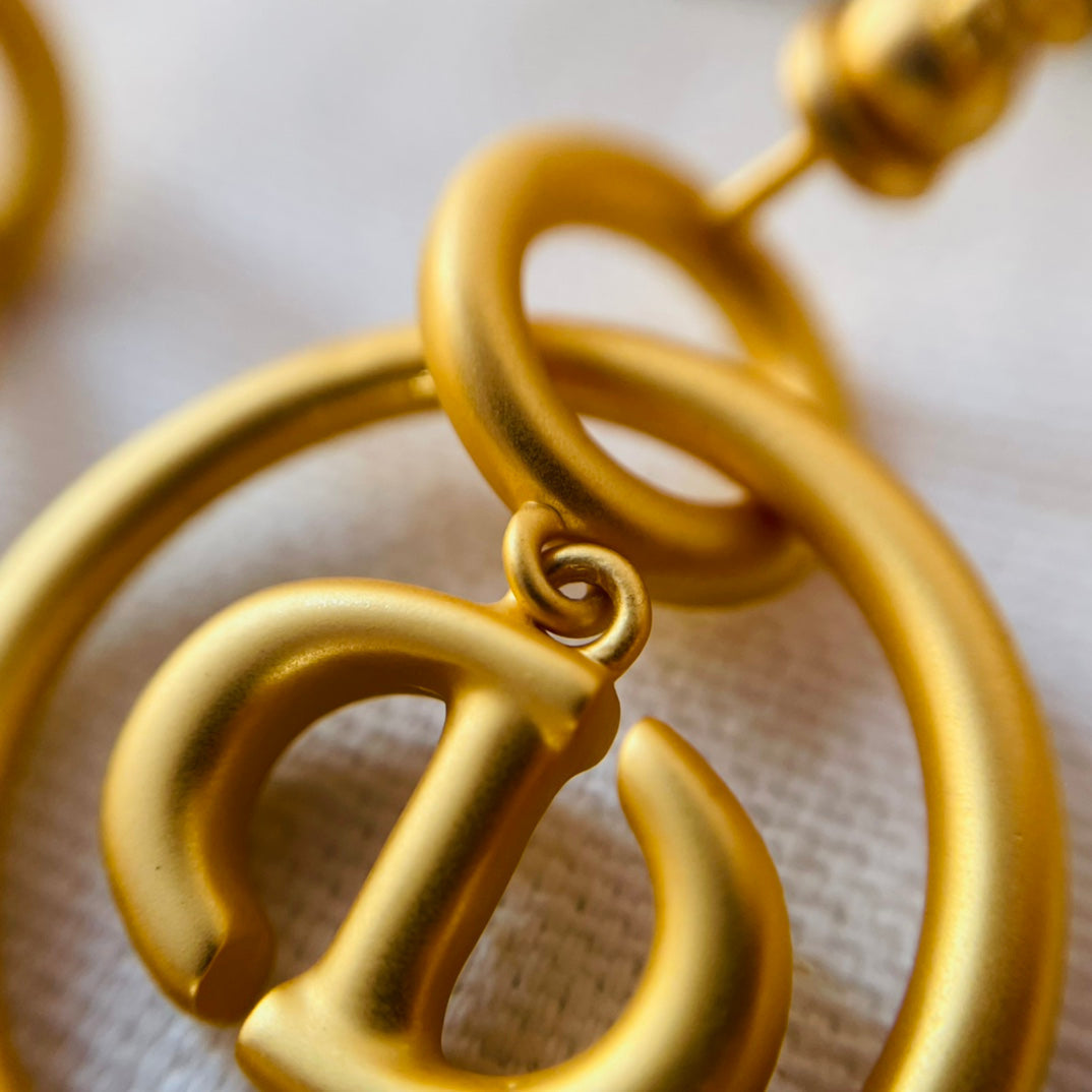 DIOR CD NAVY EARRINGS GOLD