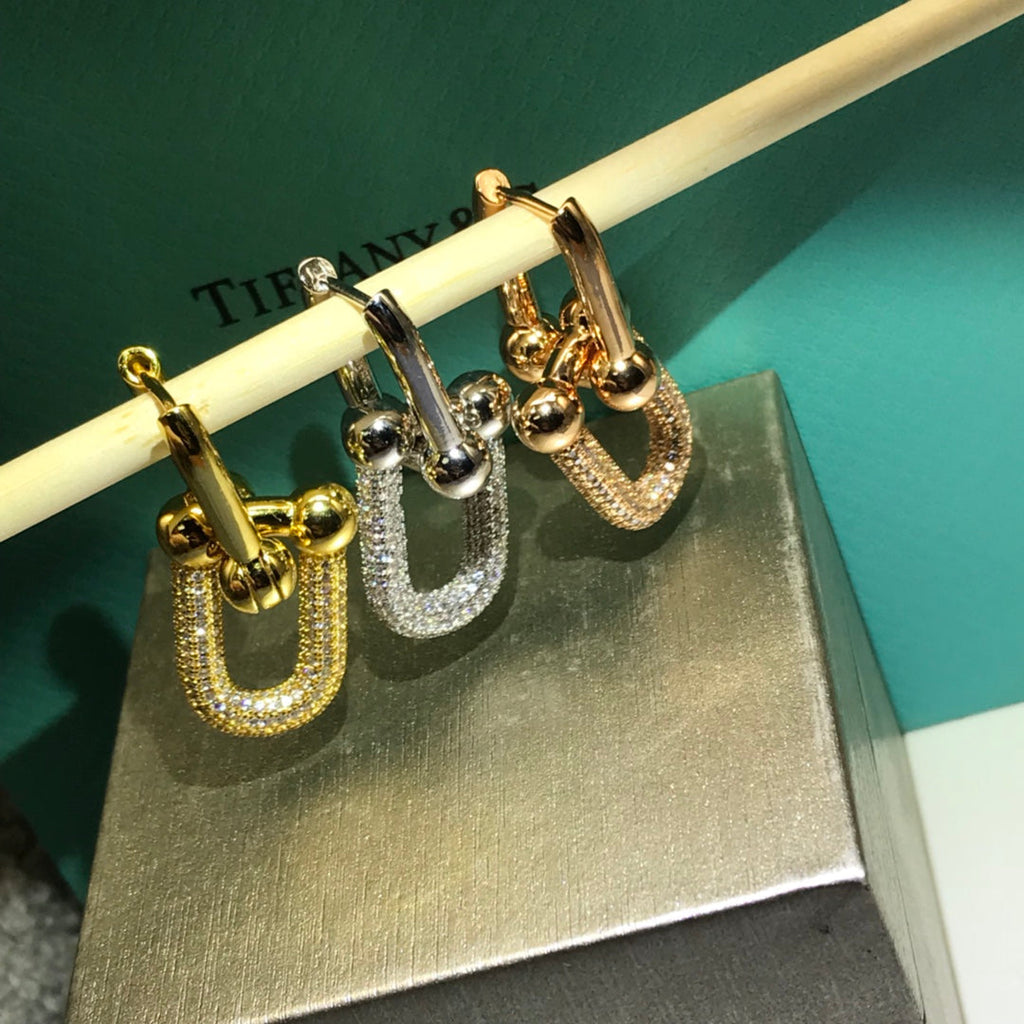 TIFFANY HARDWARE DROP EARRINGS DOUBLE LINK DIAMOND