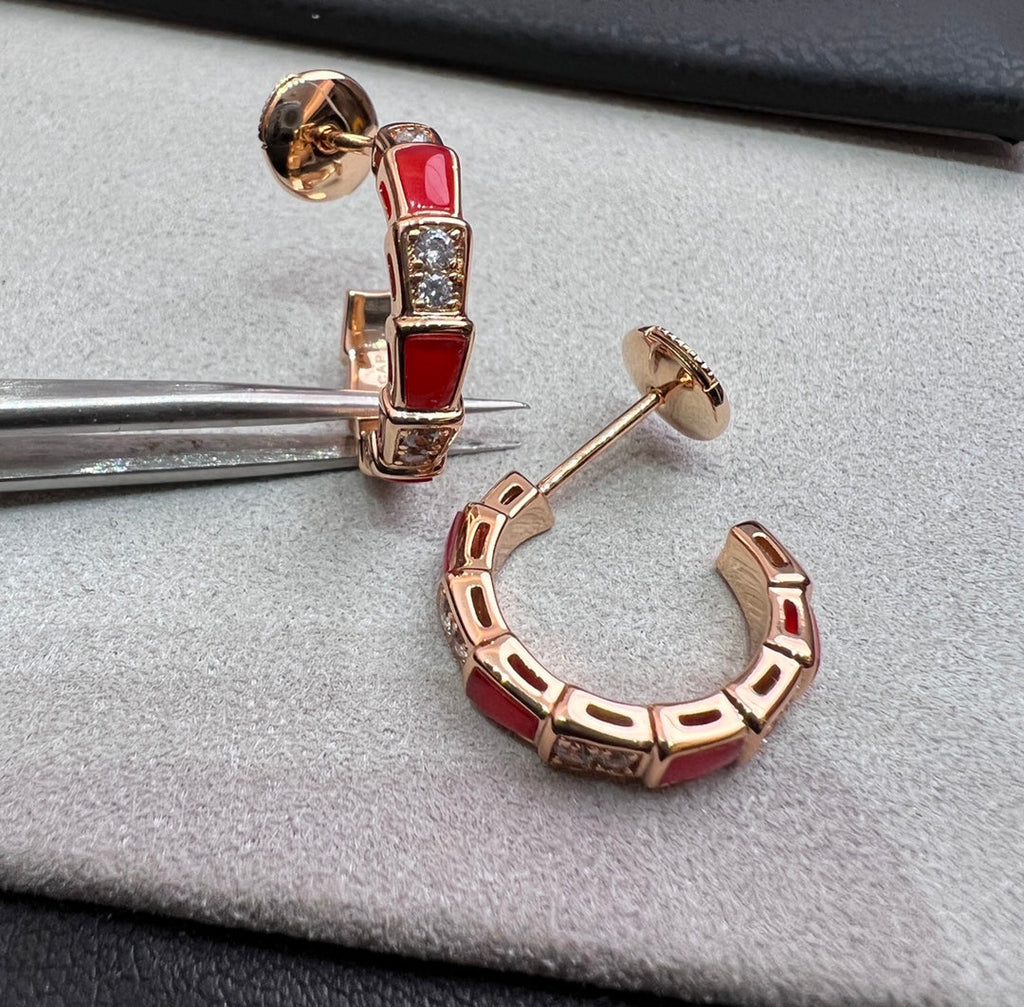 BVLGARI SERPENTI CARNELIAN PINK GOLD EARRINGS
