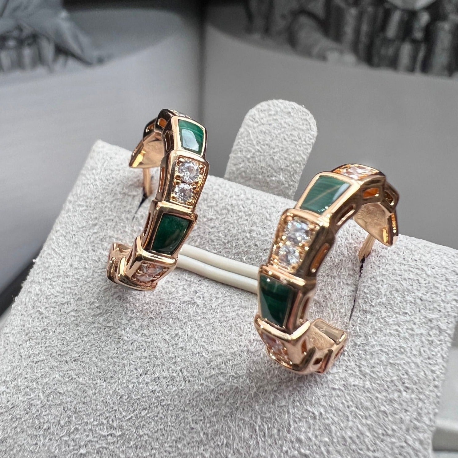 BVLGARI SERPENTI MALACHITE PINK GOLD EARRINGS