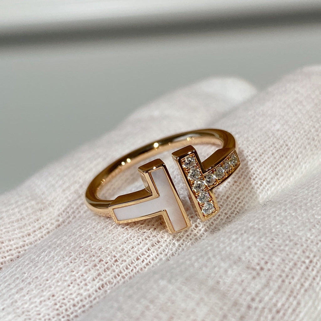 TIFFANY T WIRE MOP DIAMOND RING PINK GOLD