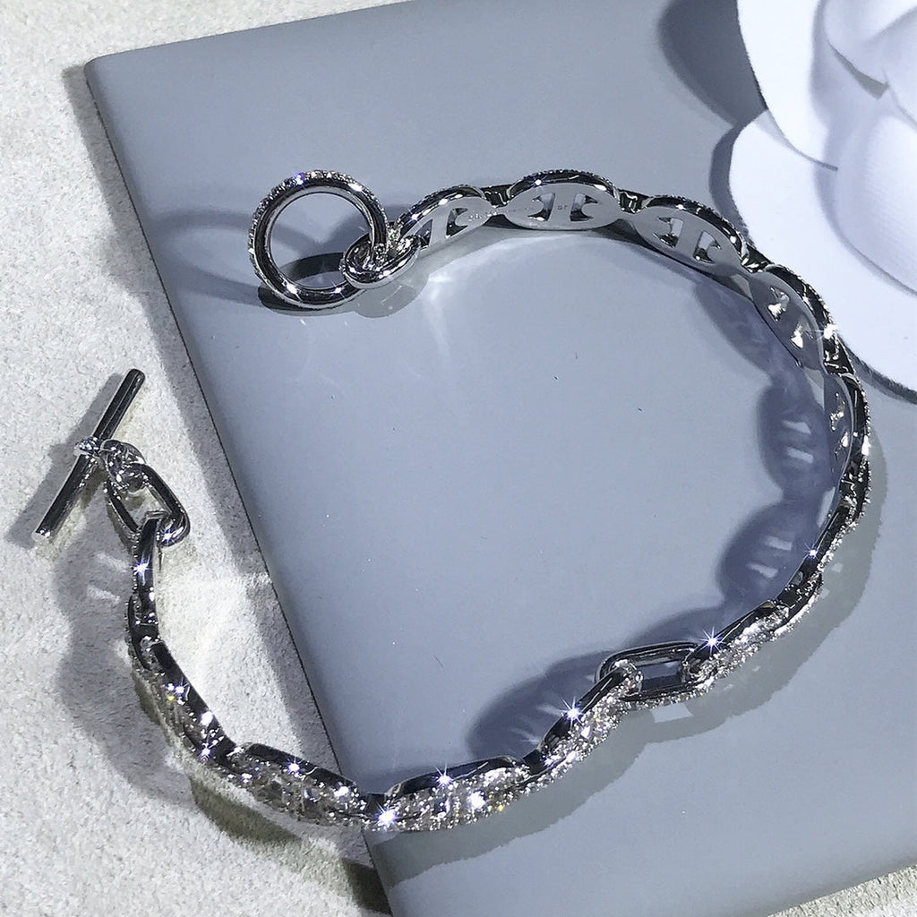 HERMES CHAINE BRACELET SILVER DIAMOND