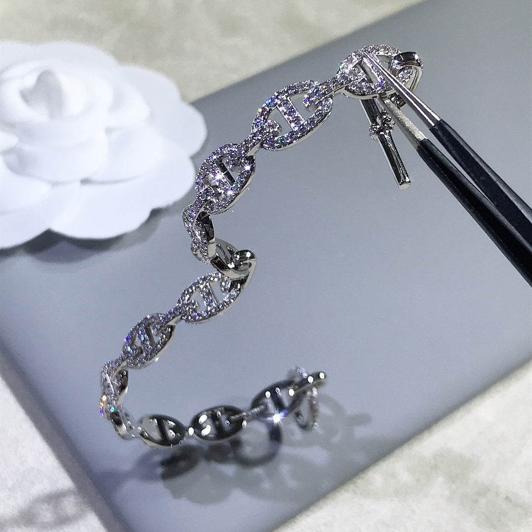 HERMES CHAINE BRACELET SILVER DIAMOND