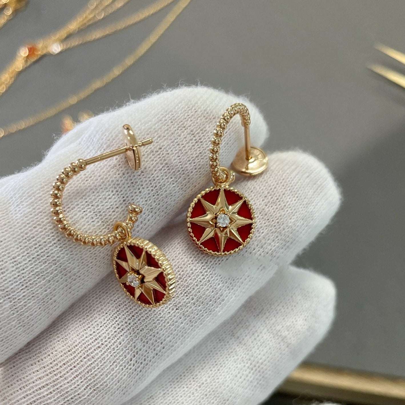 DIOR LUCKY STAR PINK GOLD CARNELIAN EARRINGS