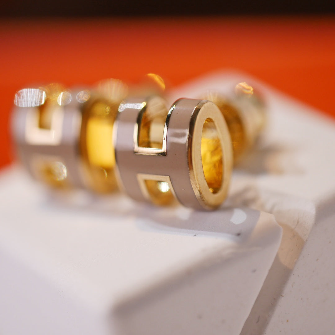 HERMES MINI POP H GOLD EARRINGS GREY