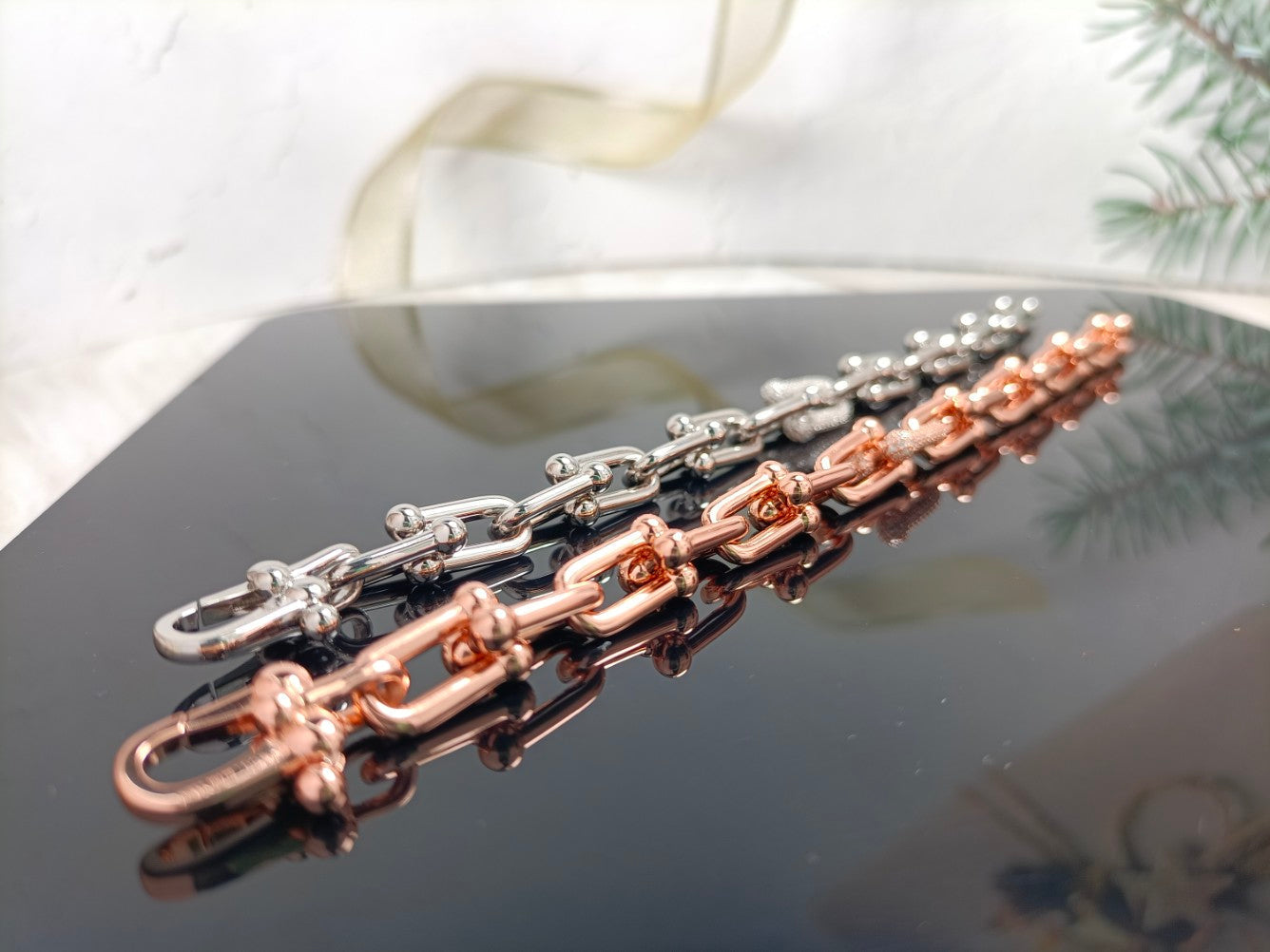 TIFFANY HARDWEAR BRACELET PINK GOLD AND SILVER DIAMOND