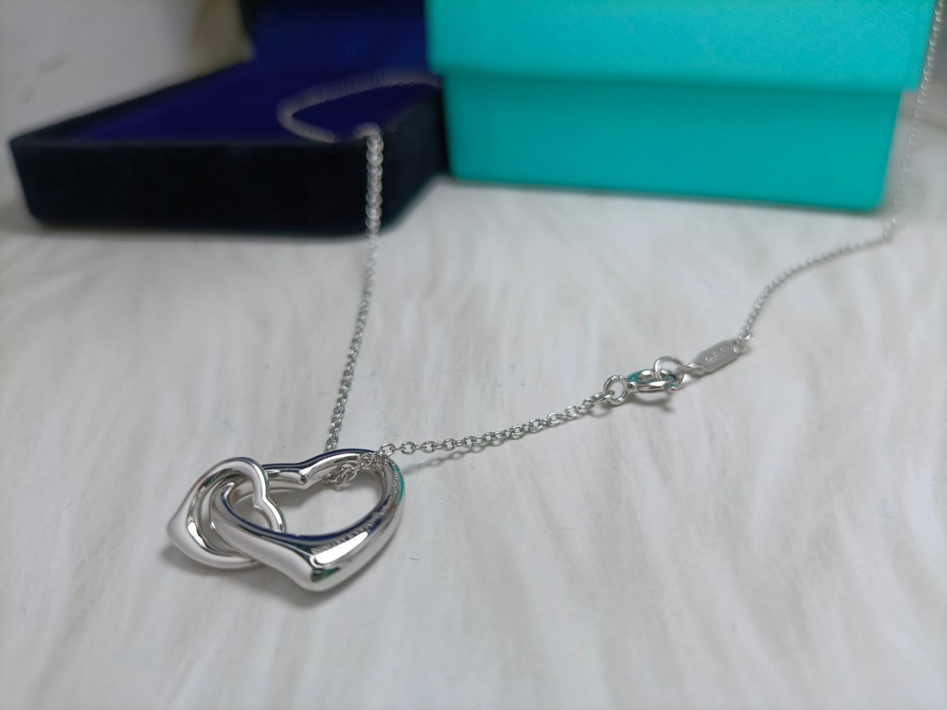 TIFFANY DOUBLE HEART SILVER NECKLACE