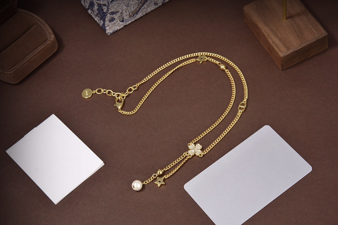 DIOR STAR AND BALL GOLD DIAMOND NECKLACE