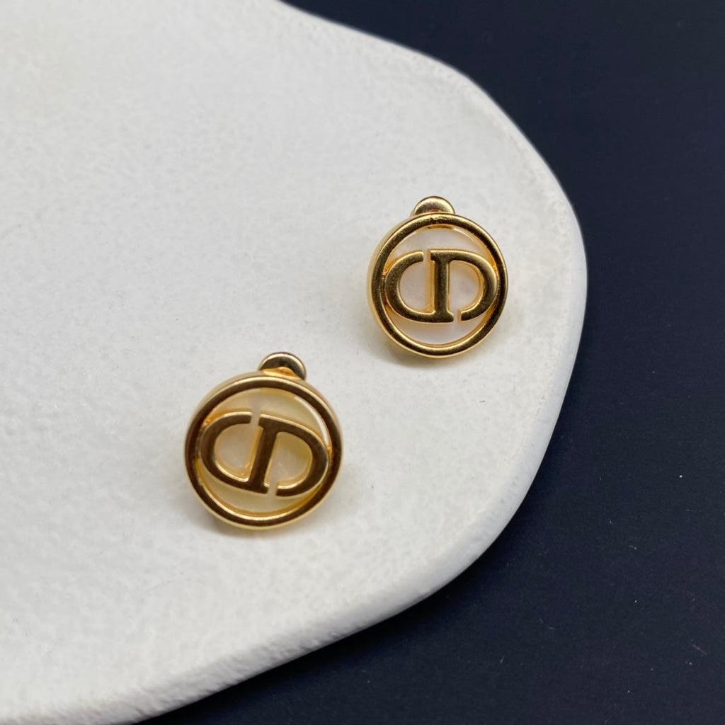 DIOR CD STUD EARRINGS MOP ANTIQUE GOLD