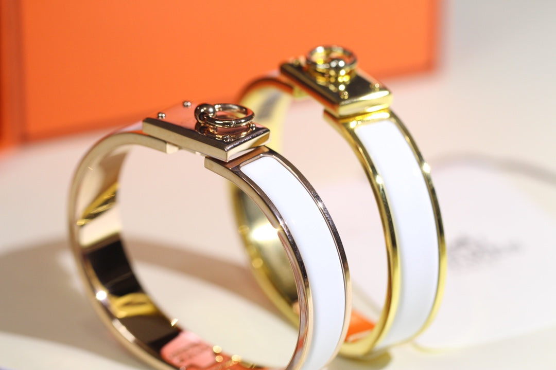 HERMES H RING LOCK BRACELET 12MM WHITE
