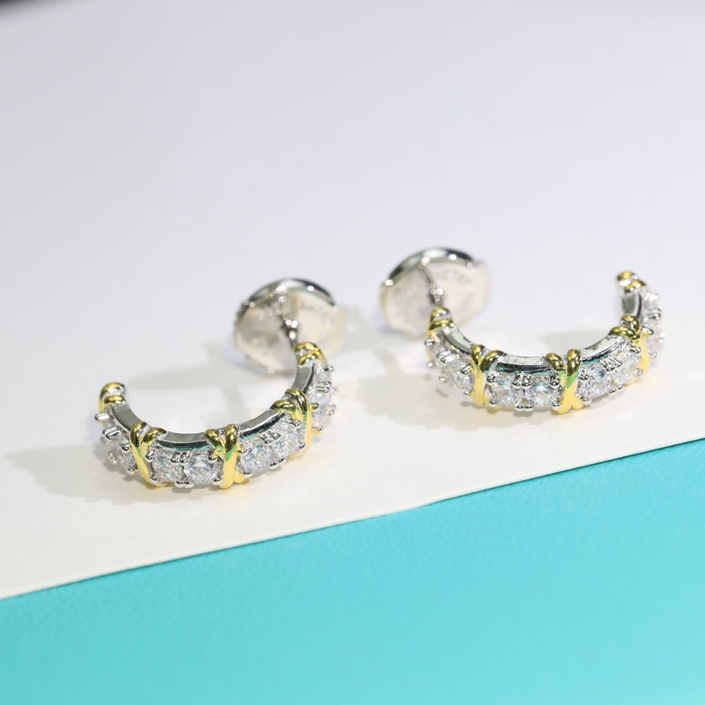 TIFFANY TWENTY STONE HOOP GOLD EARRINGS