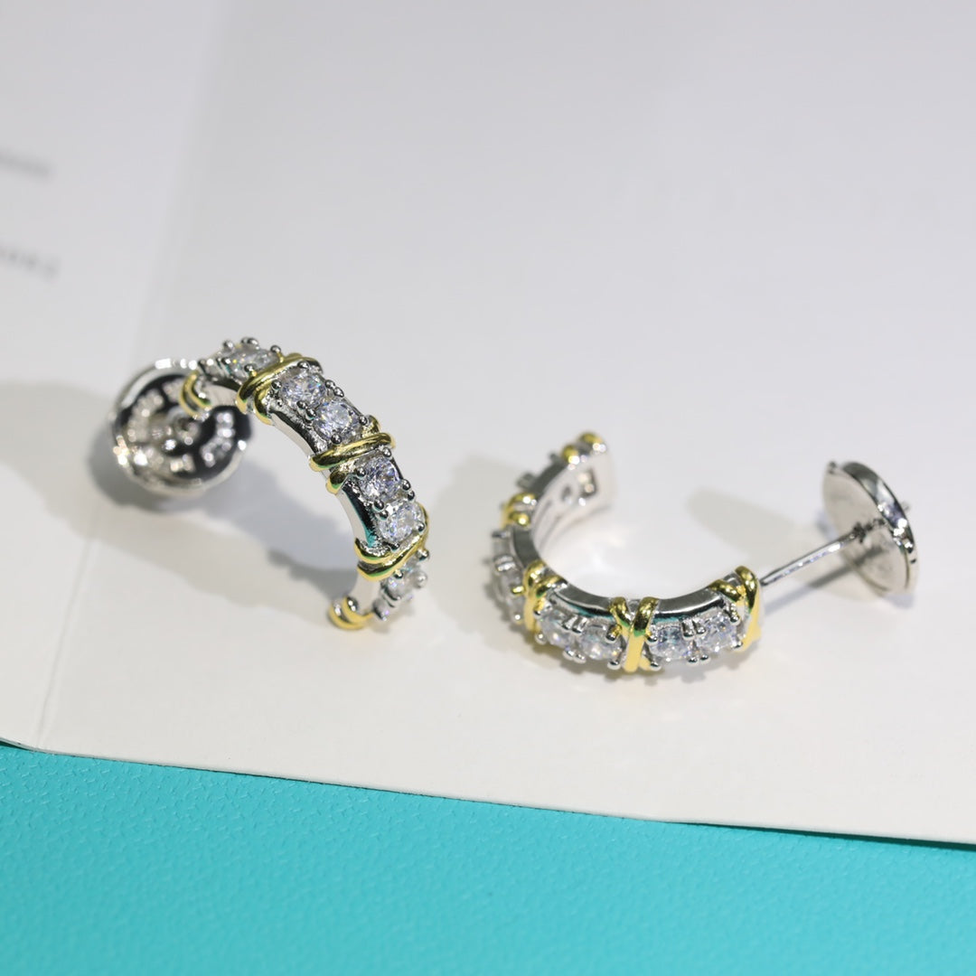TIFFANY TWENTY STONE HOOP GOLD EARRINGS