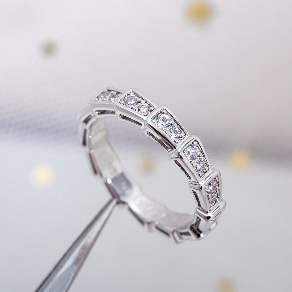 BVLGARI SERPENTI RING SILVER DIAMOND PAVED 3MM