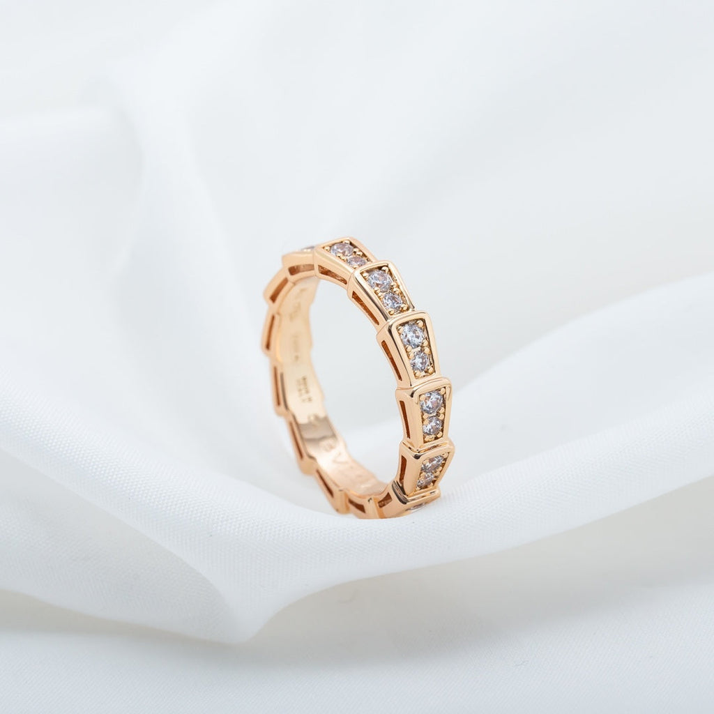 BVLGARI SERPENTI RING PINK GOLD DIAMOND PAVED 3MM