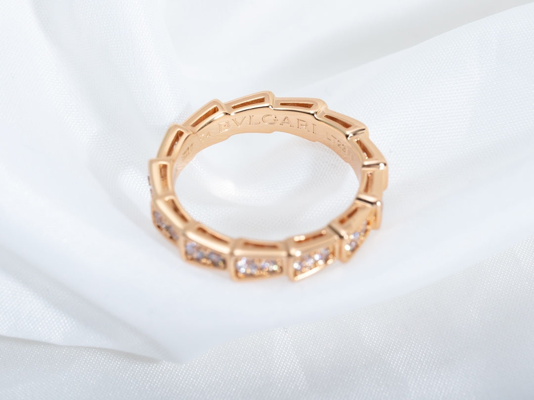 BVLGARI SERPENTI RING PINK GOLD DIAMOND PAVED 3MM