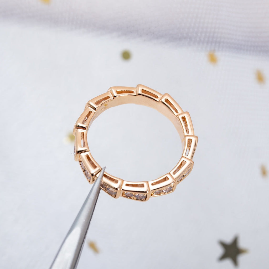 BVLGARI SERPENTI RING PINK GOLD DIAMOND PAVED 3MM