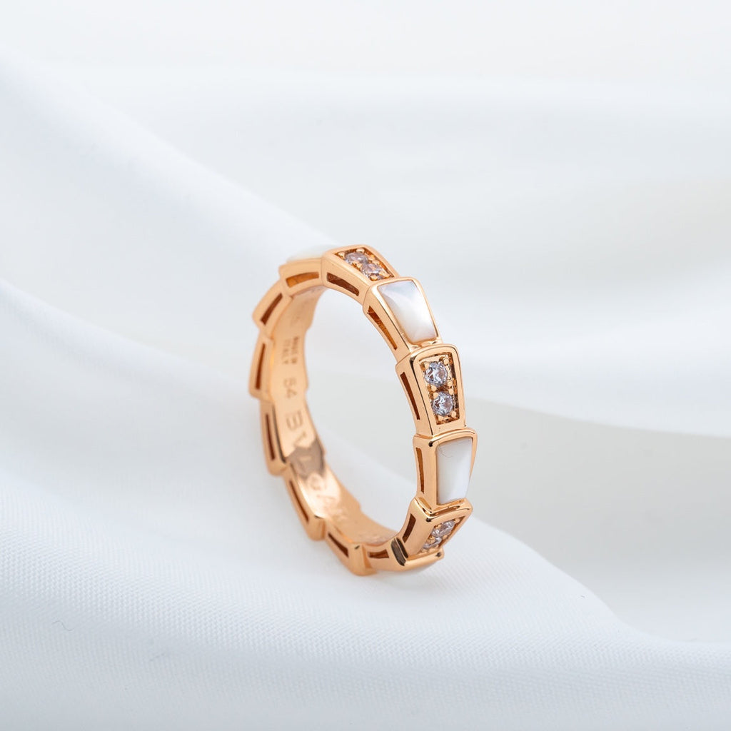 BVLGARI SERPENTI RING PINK GOLD DIAMOND MOP 3MM