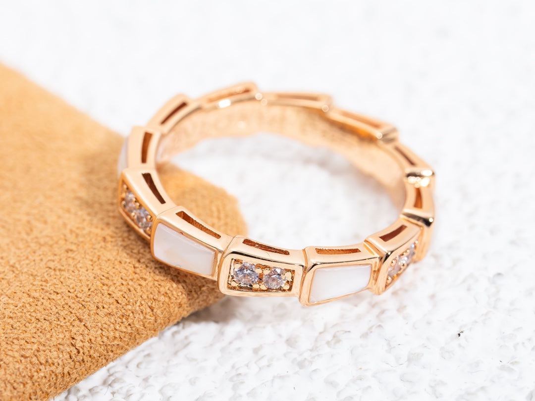 BVLGARI SERPENTI RING PINK GOLD DIAMOND MOP 3MM