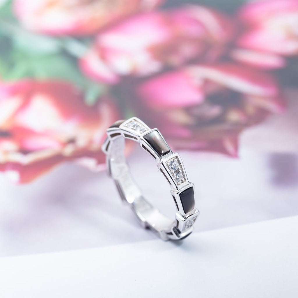 BVLGARI SERPENTI RING SILVER DIAMOND BLACK MOP 3MM