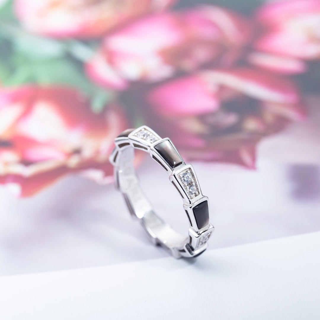 BVLGARI SERPENTI RING SILVER DIAMOND BLACK MOP 3MM