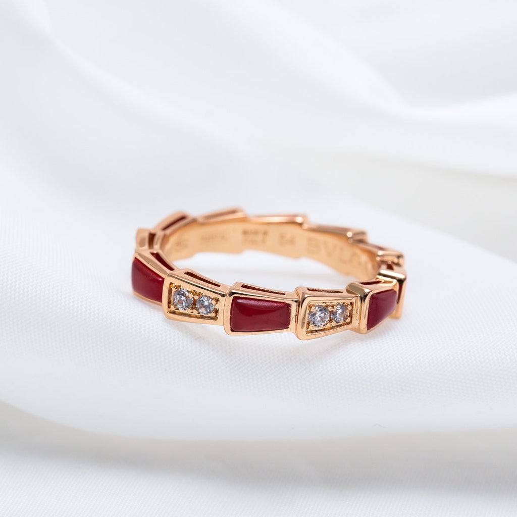 BVLGARI SERPENTI RING PINK GOLD CARNELIAN DIAMOND 3MM