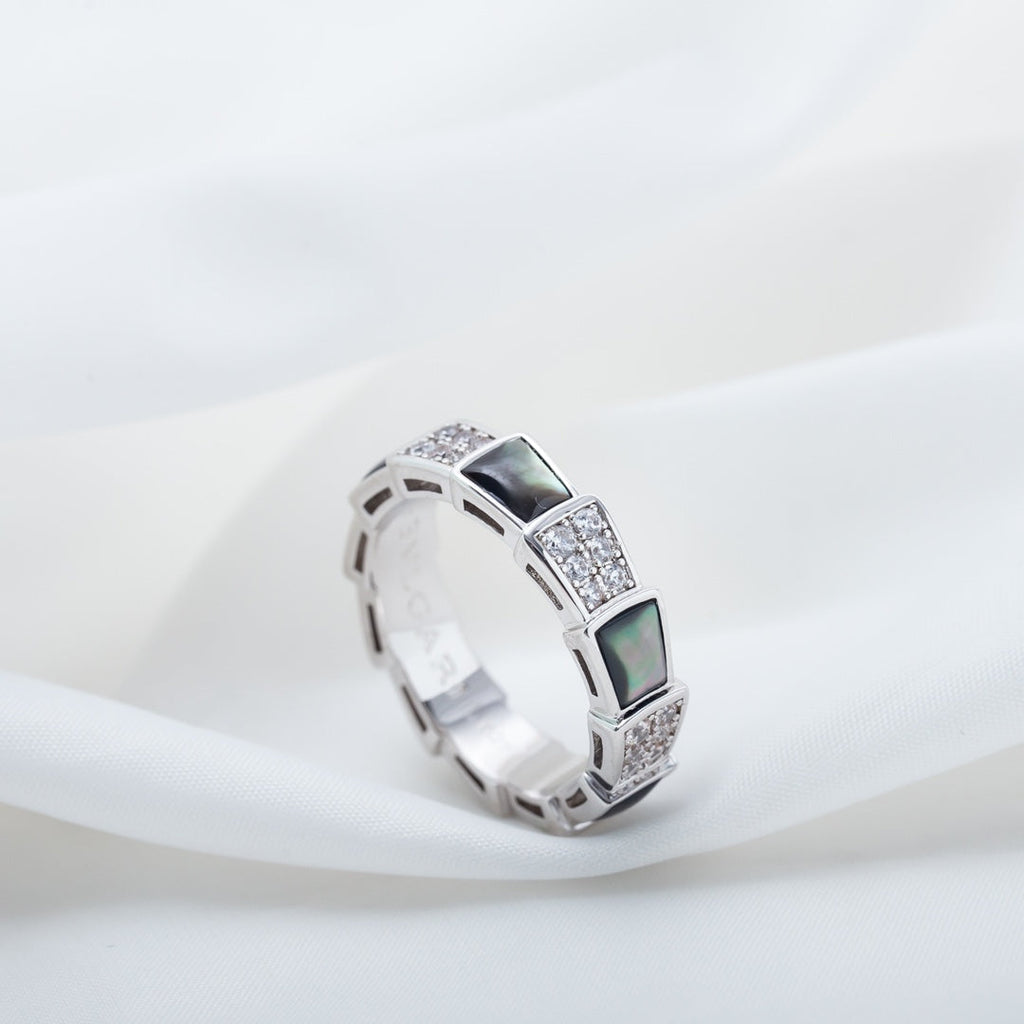 BVLGARI SERPENTI RING SILVER DIAMOND BLACK MOP 4MM