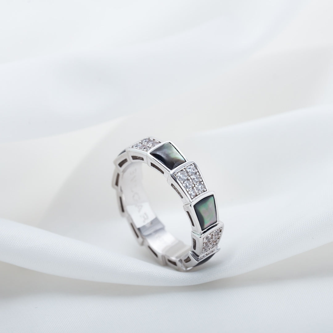 BVLGARI SERPENTI RING SILVER DIAMOND BLACK MOP 4MM