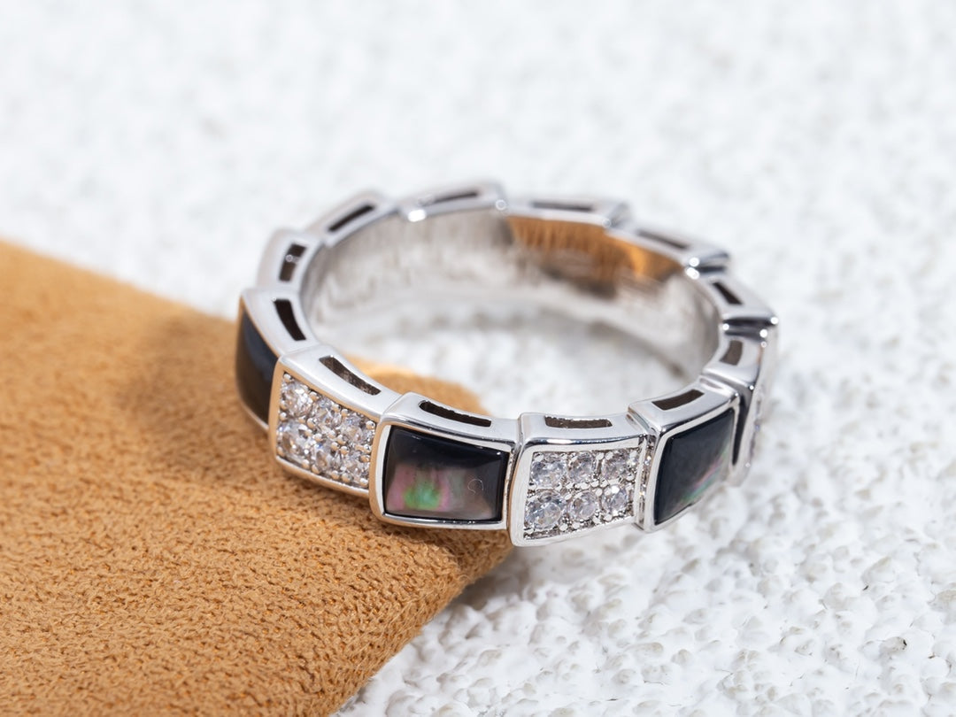 BVLGARI SERPENTI RING SILVER DIAMOND BLACK MOP 4MM
