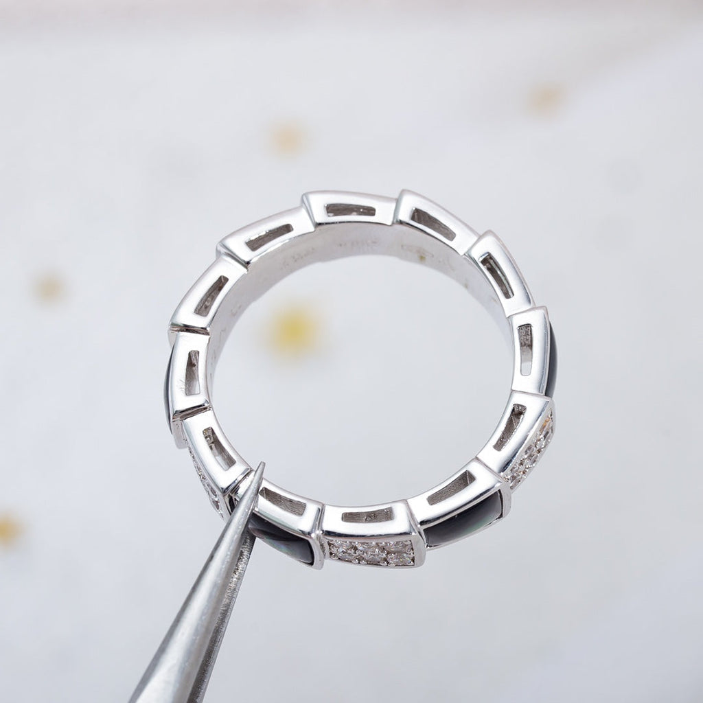 BVLGARI SERPENTI RING SILVER DIAMOND BLACK MOP 4MM