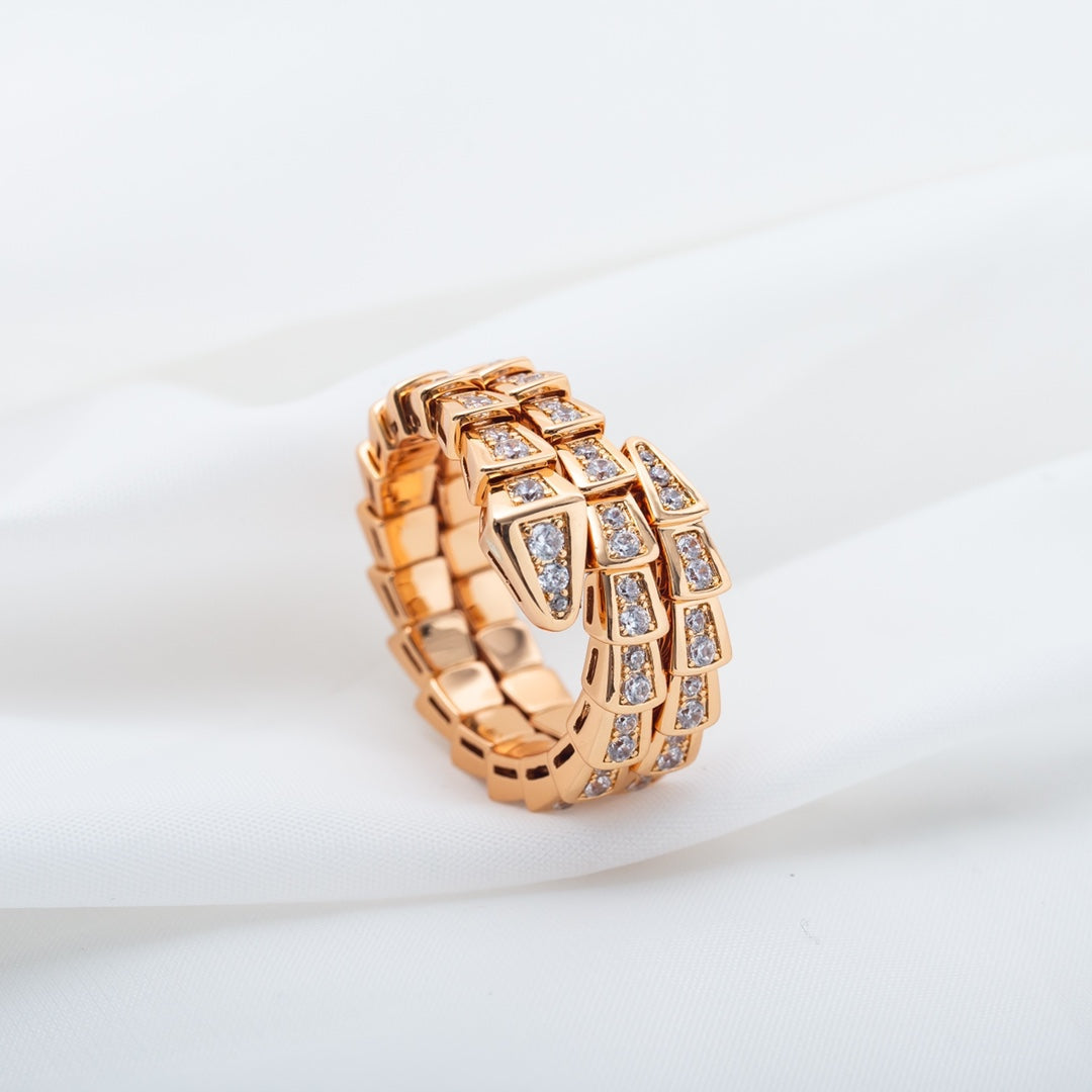 BVLGARI SERPENTI RING PINK GOLD DIAMOND DOUBLE ROW