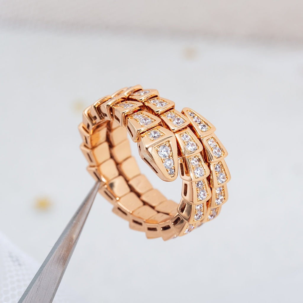 BVLGARI SERPENTI RING PINK GOLD DIAMOND DOUBLE ROW