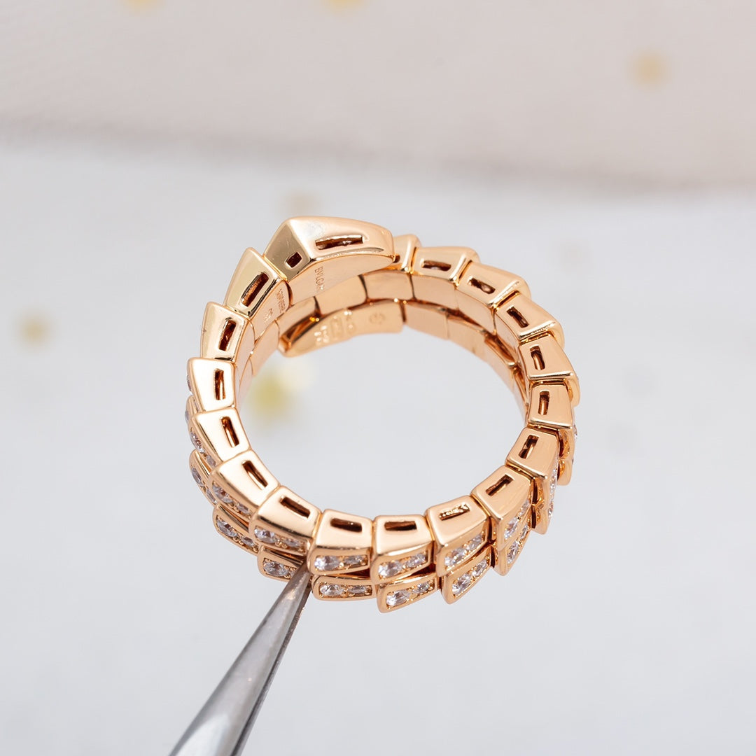 BVLGARI SERPENTI RING PINK GOLD DIAMOND DOUBLE ROW