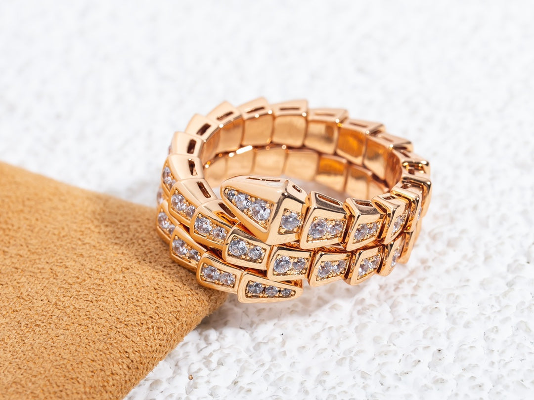 BVLGARI SERPENTI RING PINK GOLD DIAMOND DOUBLE ROW