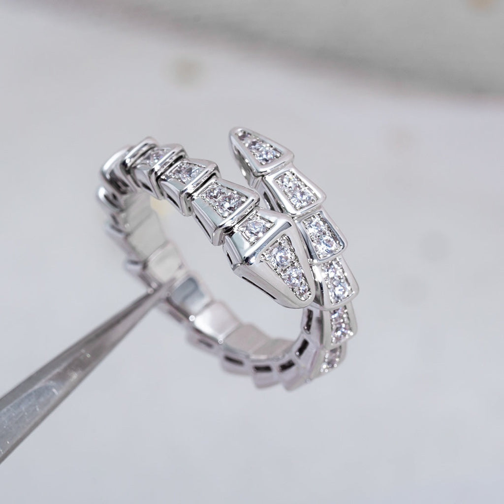 BVLGARI SERPENTI RING SILVER DIAMOND PAVED 4MM