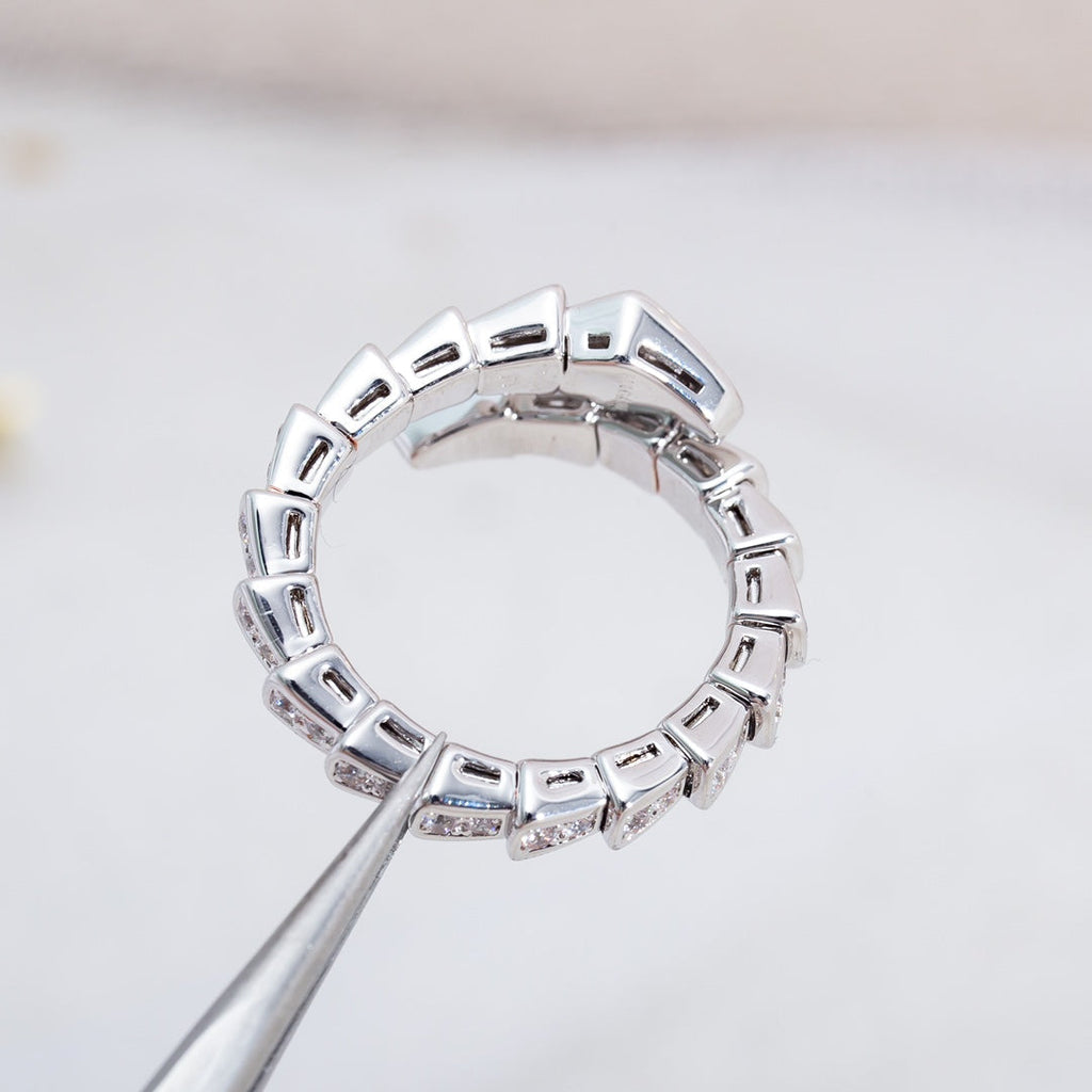 BVLGARI SERPENTI RING SILVER DIAMOND PAVED 4MM