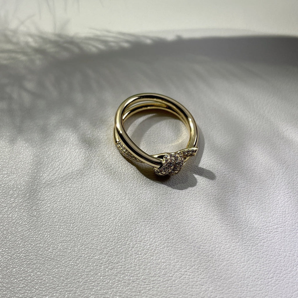 TIFFANY KNOT RING DOUBLE ROW GOLD DIAMOND