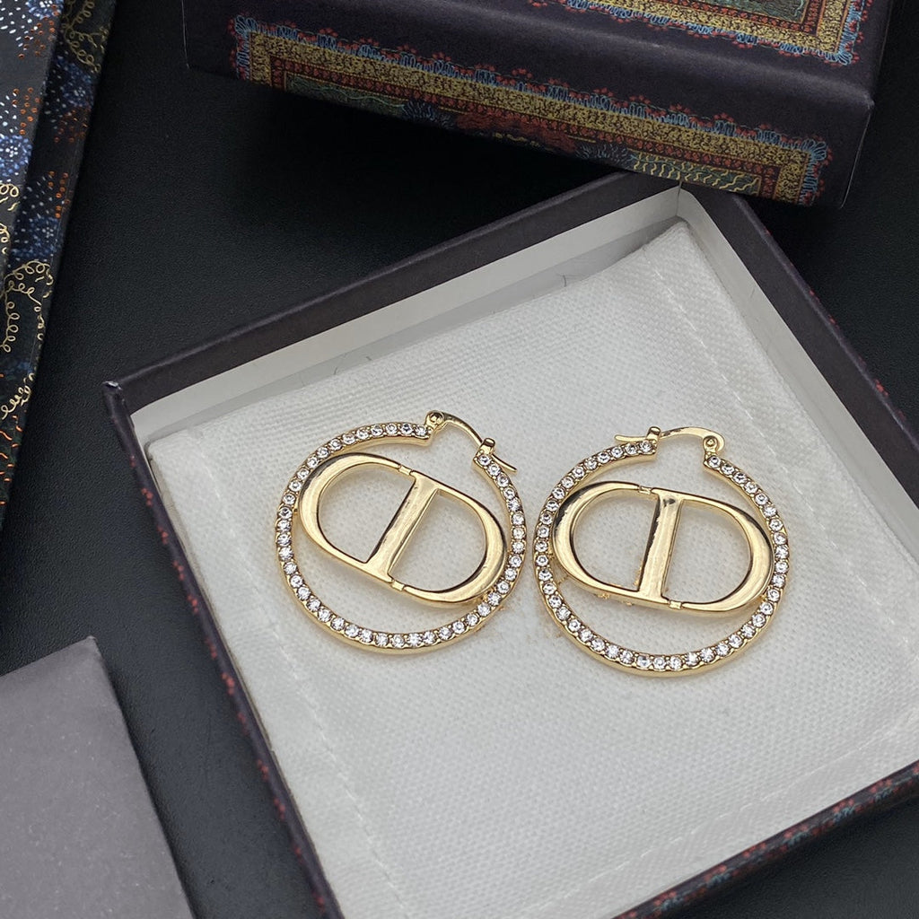 DIOR CD EARRINGS GOLD DIAMOND 33MM