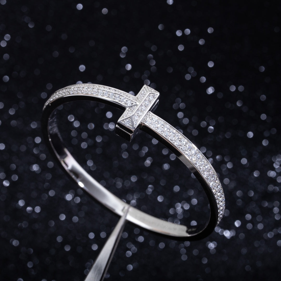 TIFFANY WIDE DIAMONDS HINGED BANGLE SILVER